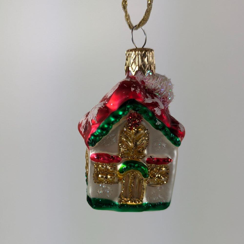 4 Mouth Blown Christmas Ornaments 2.5" Sleigh North Pole Cottage Santa Holiday - Picture 5 of 15